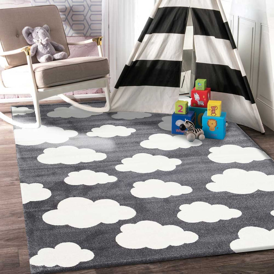 Piccolo  Dark Grey and White Cloud Kids Rug 120x170cm