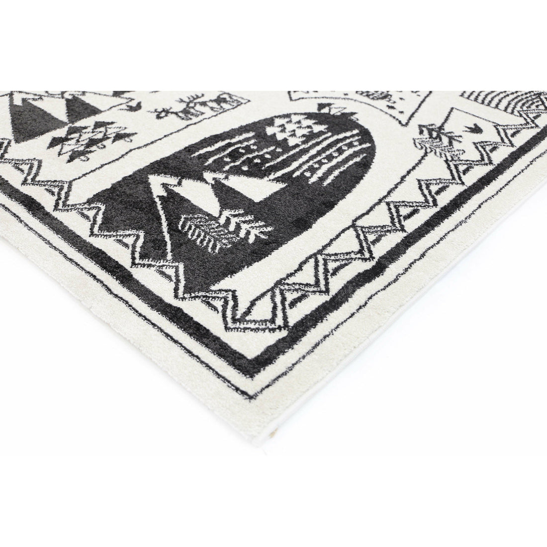 Piccolo Black and White Kids Camping Adventure Kids Rug 120x170cm