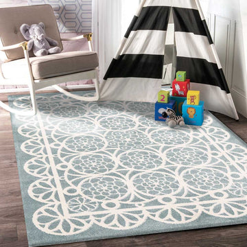 Piccolo  Aqua White Doily Kids Rug  120x170cm