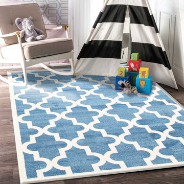 Piccolo Blue and White Lattice Pattern Kids Rug 120x170cm