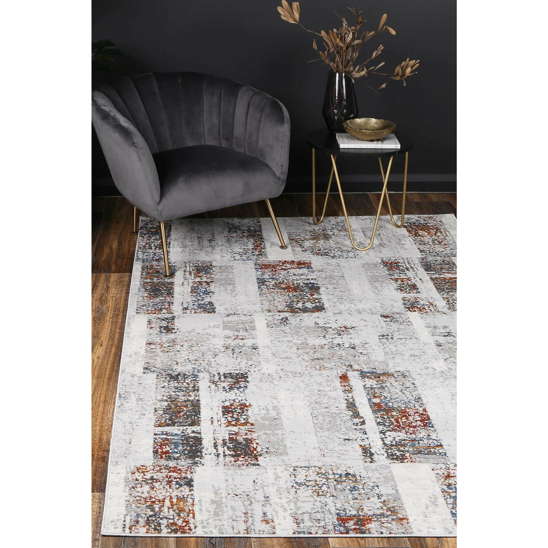 Isaiah Grey Rust Abstract Rug 120x170cm