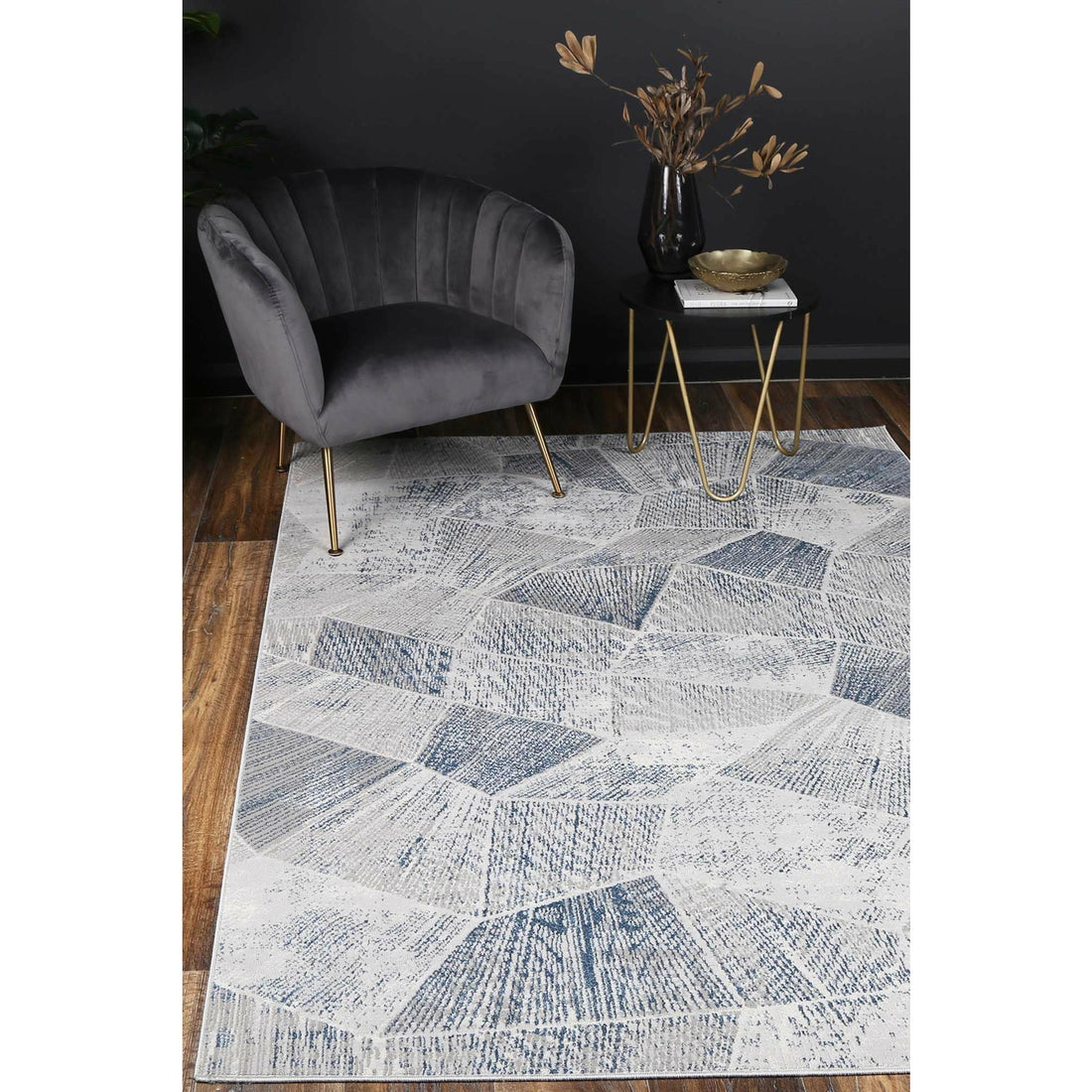 Isaiah Grey Blue Tiled Geometric Rug 120x170cm