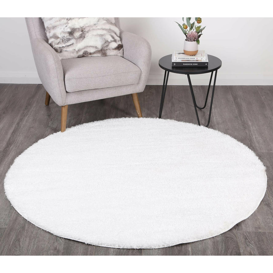 Puffy Soft Shaggy Round Rug White 160x160 cm Round