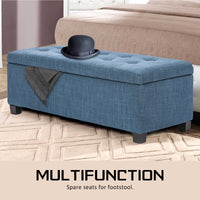 102cm Dark Blue Storage Ottoman Stool Fabric