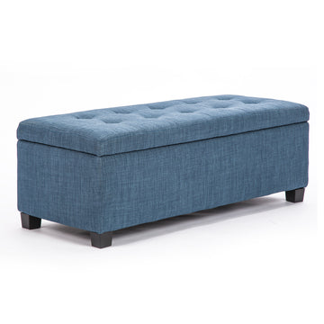 102cm Dark Blue Storage Ottoman Stool Fabric