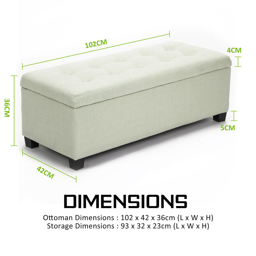 102cm Light Green Storage Ottoman Stool Fabric