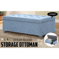 102cm Light Grey Blue Storage Ottoman Stool Fabric