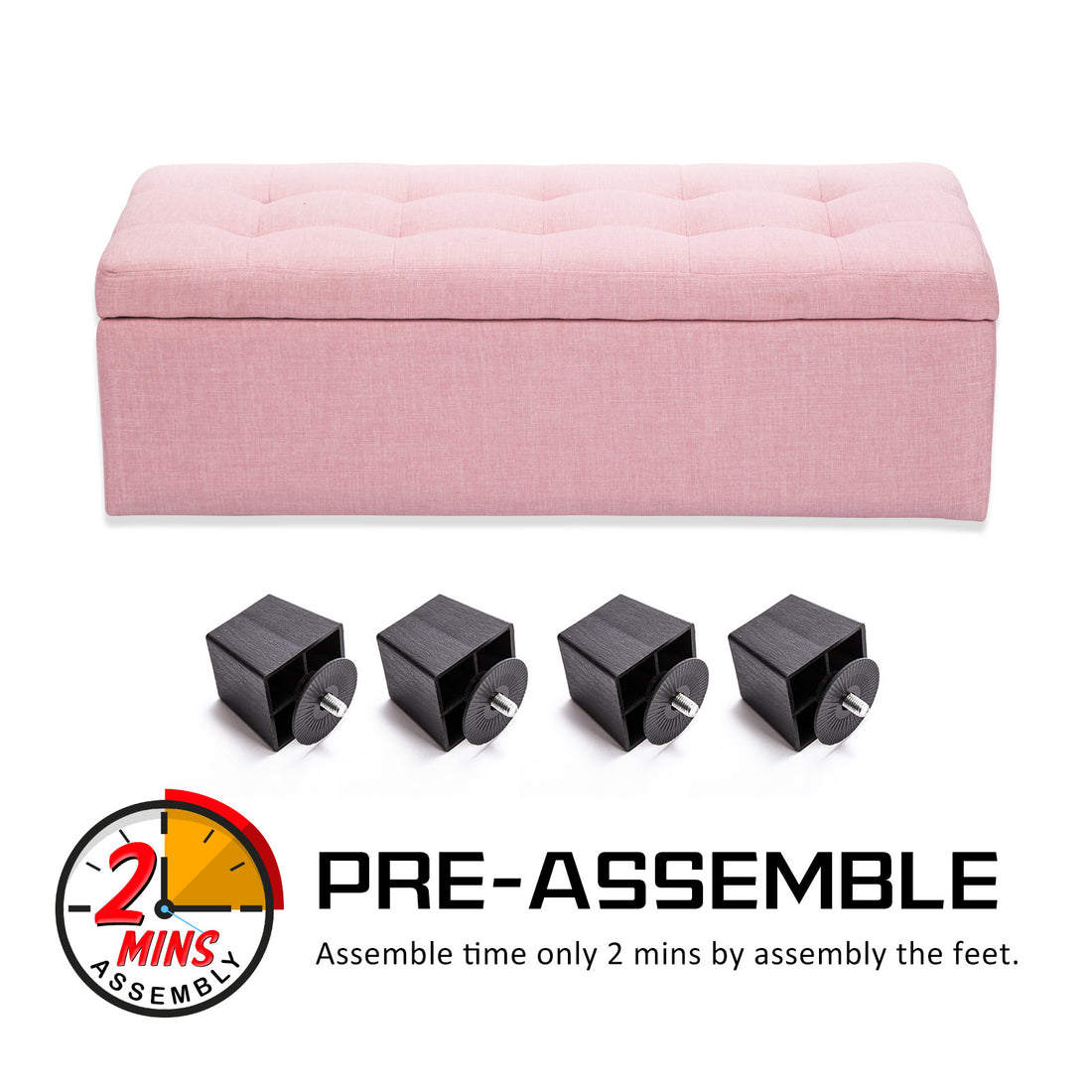 102cm Pink Storage Ottoman Stool Fabric