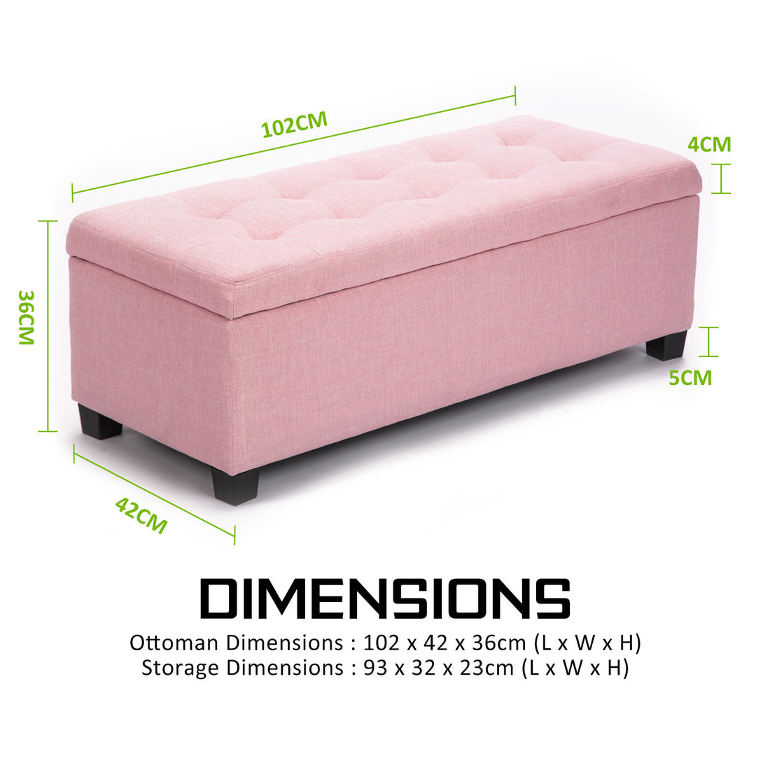 102cm Pink Storage Ottoman Stool Fabric