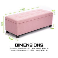 102cm Pink Storage Ottoman Stool Fabric