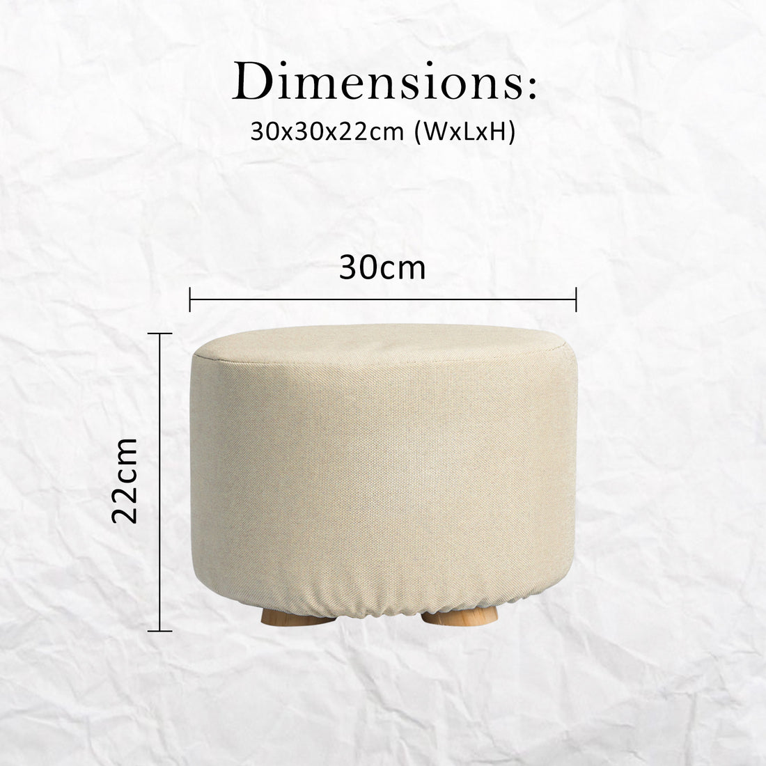 2 Set Beige Fabric Ottoman Round Wooden Leg Foot Stool