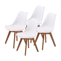 4 Set White Retro Dining Cafe Chair Padded Seat