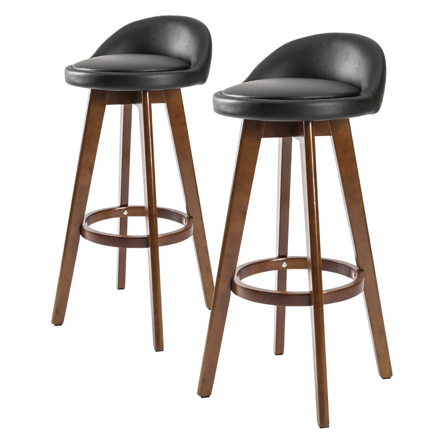 2 Set 72cm Black Brown Wooden Bar Stool Leila Leather