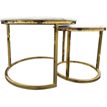 Nesting style Coffee Table - White on Gold - 60cm/40cm