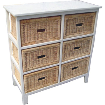 Hyssop Tallboy 6 Chest of Drawers Cane Bedroom Kitchen Bathroom Storage Shelf