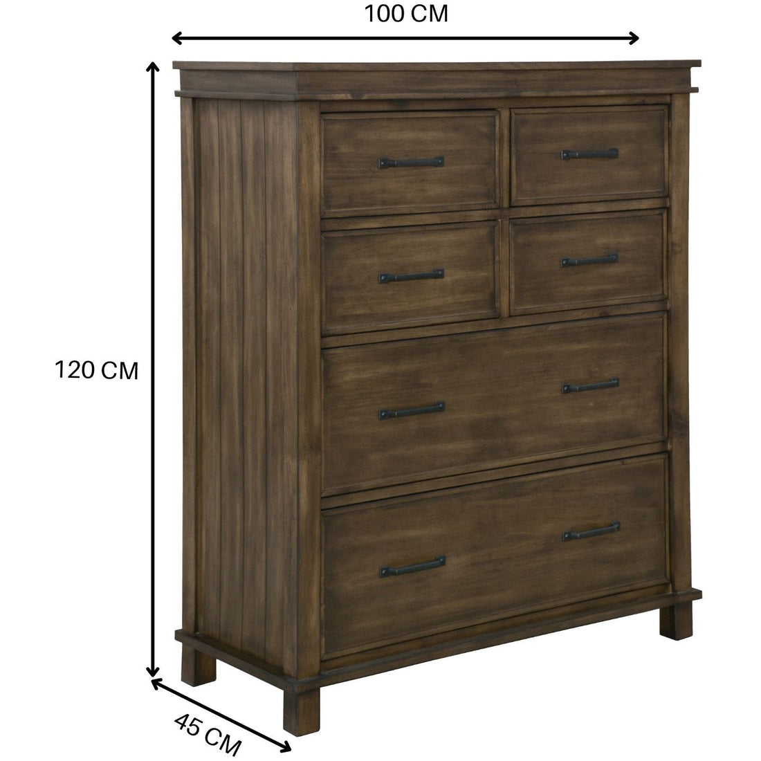 Lily Tallboy 6 Chest of Drawers Solid Pine Wood Bed Storage Cabinet - Rustic Grey