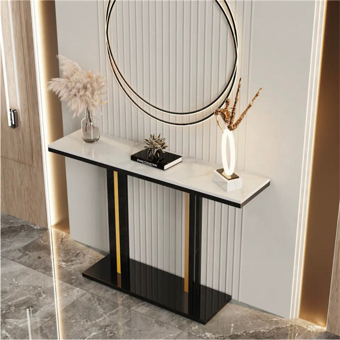 Interior Ave - Pandora Stone Marble Console - Marble & Black