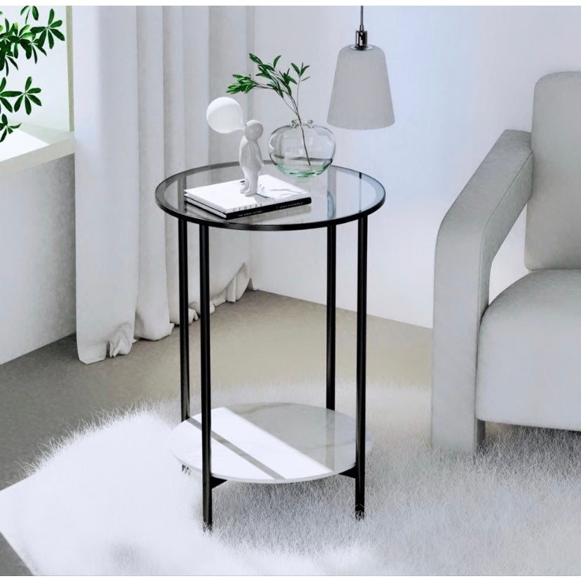 Interior Ave - Cosmopolitan Two Tier Mix Side Table - Marble & Glass