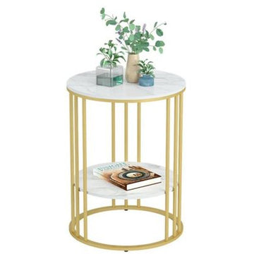 Interior Ave Cleo Gold Two Shelf Stone Side Table