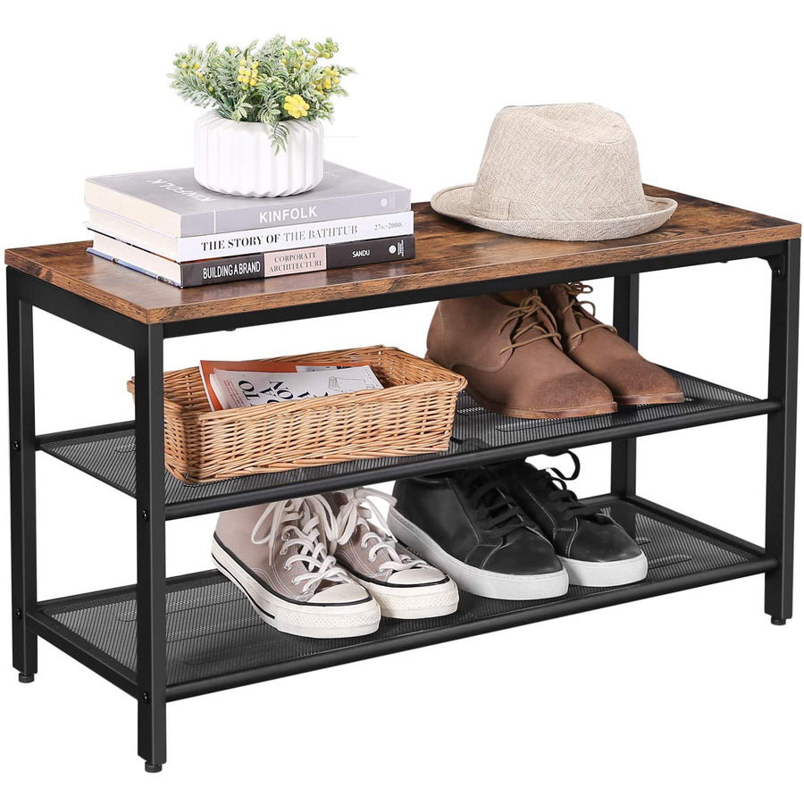 3 Tier Shoe Storage Bench 80cm Rustic Brown and Black