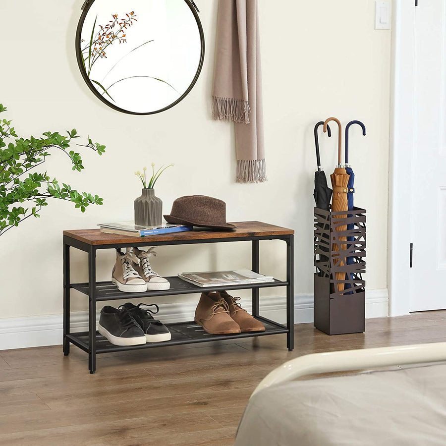 3 Tier Shoe Storage Bench 80cm Rustic Brown and Black