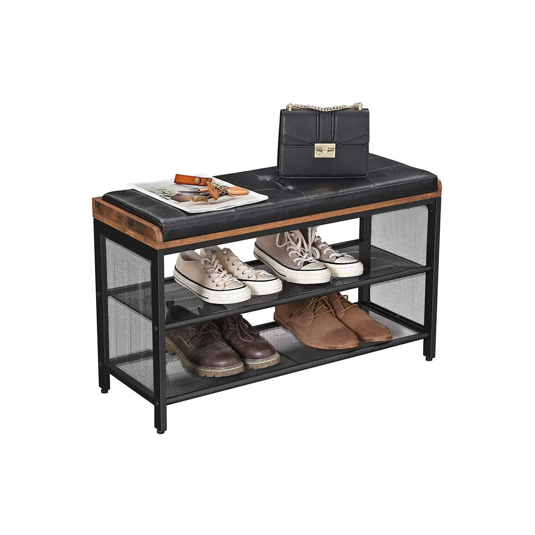 3 Tier Shoe Storage Bench with Padded Seat