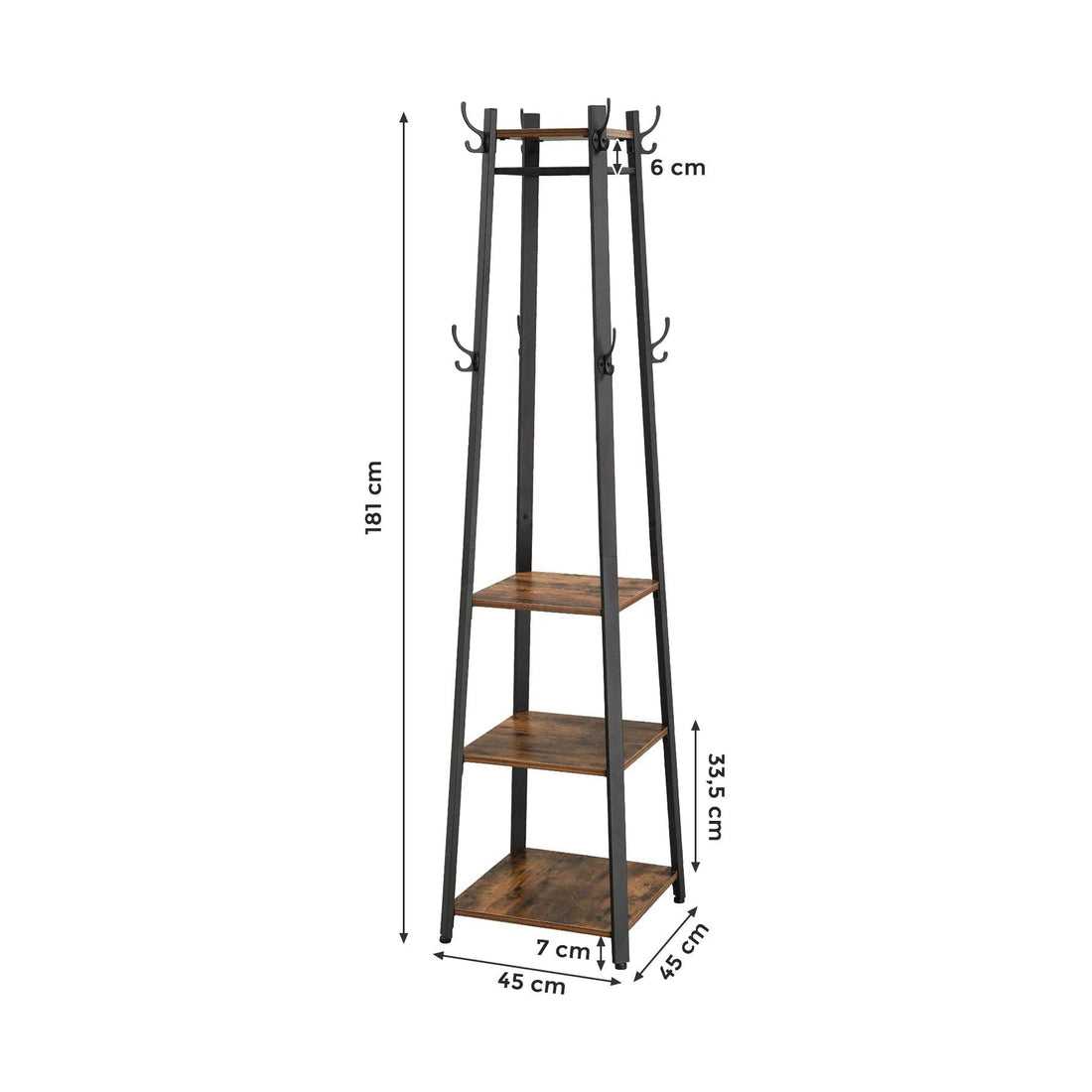 Coat Rack with 3 Shelves