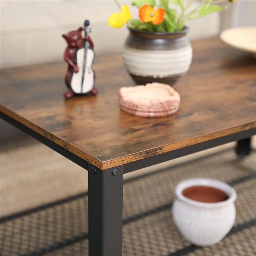 Industrial Rectangle Coffee Table with Storage Shelf Rustic Brown