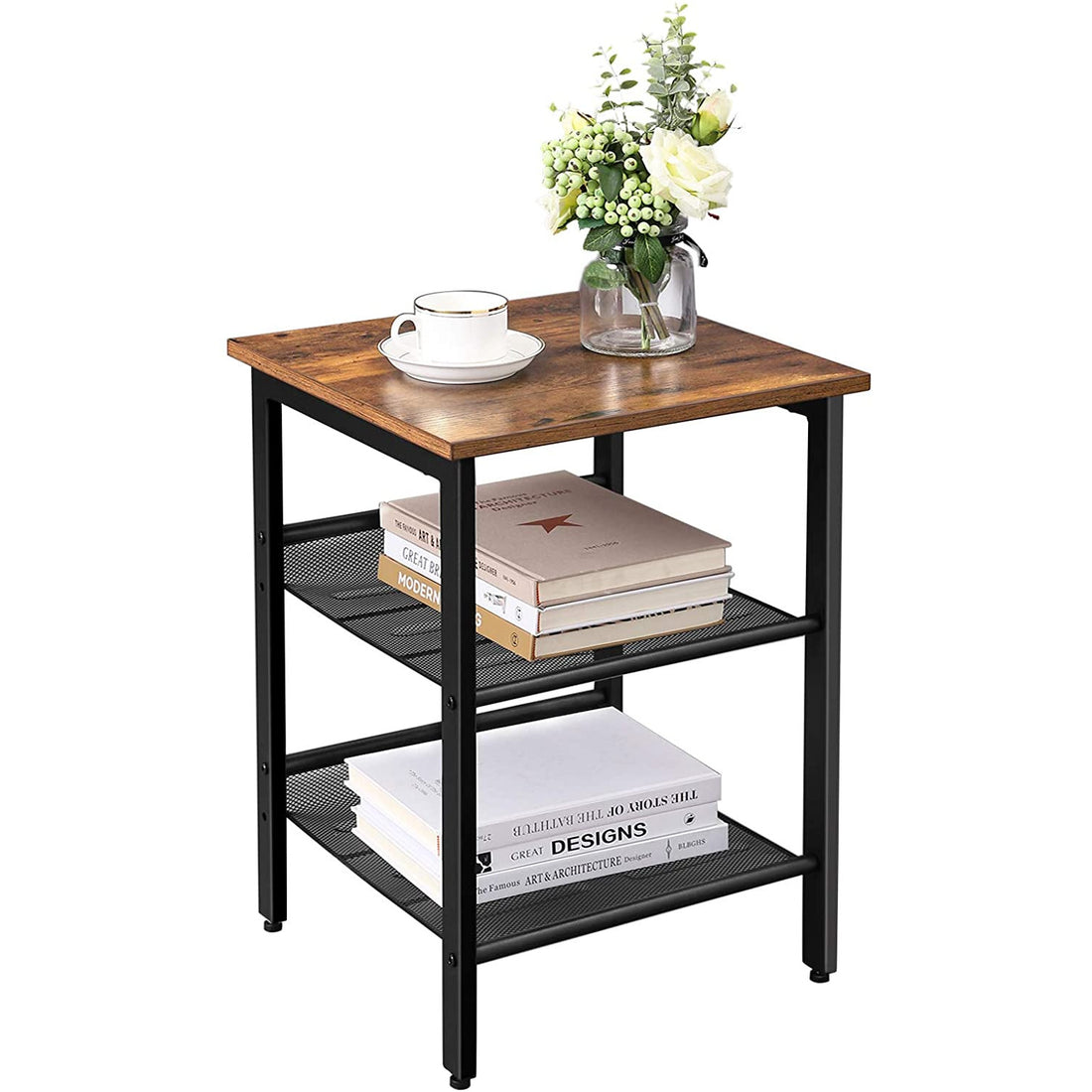 Side Table with 2 Mesh Shelves