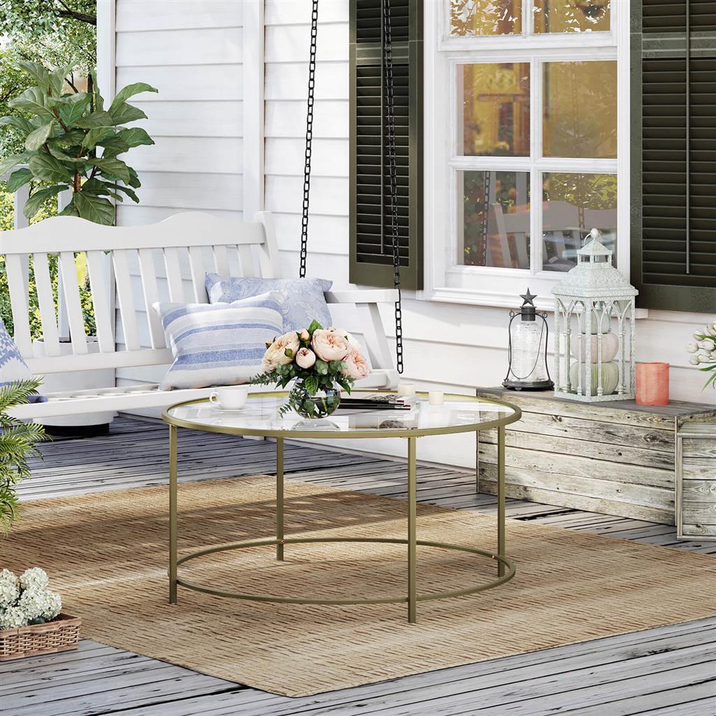 Round Glass Top Coffee Table with Metal Frame