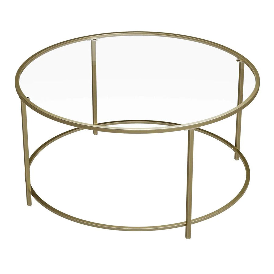 Round Glass Top Coffee Table with Metal Frame