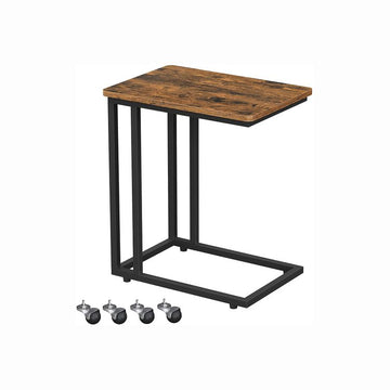 C-Shaped End Table with Steel Frame and Castors