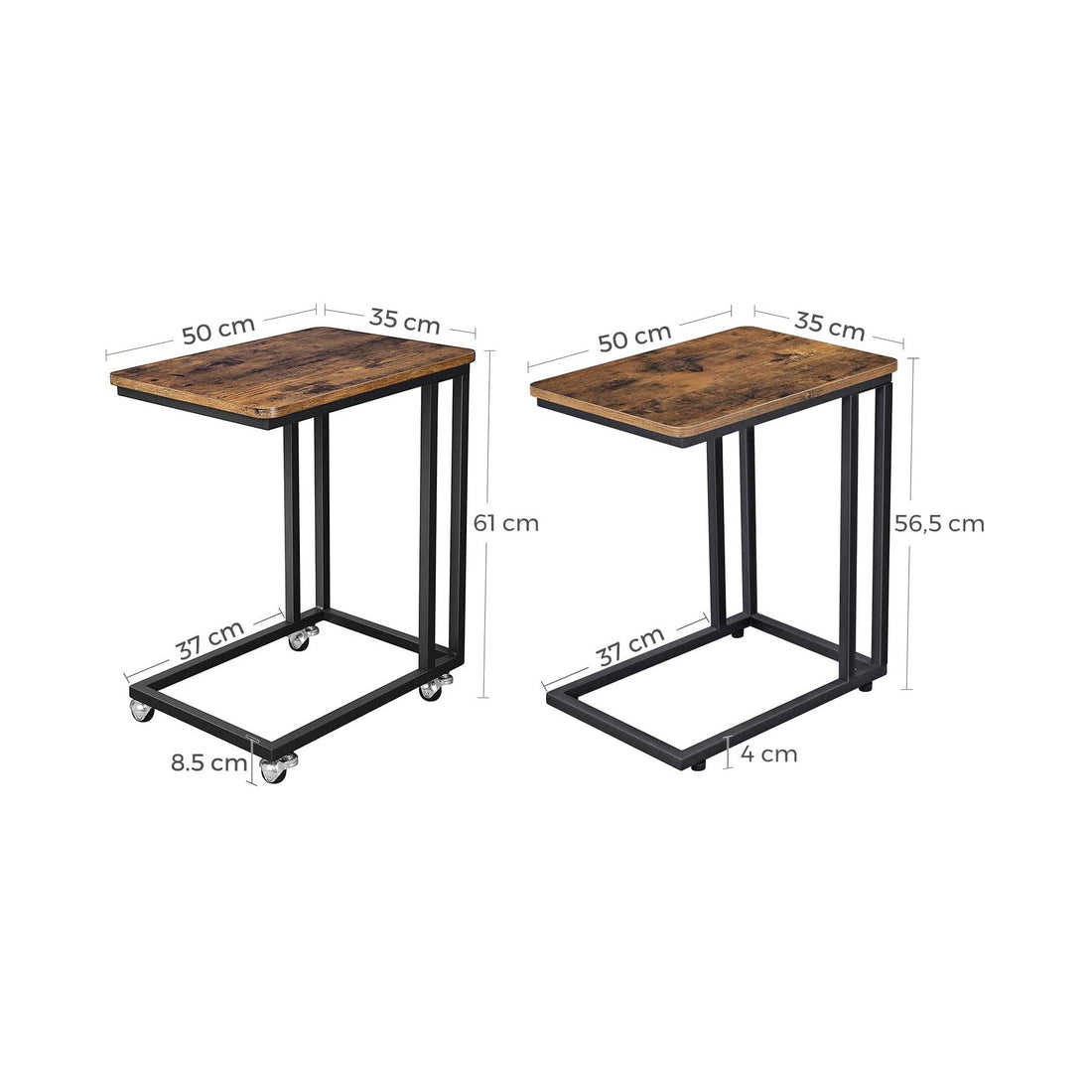 C-Shaped End Table with Steel Frame and Castors