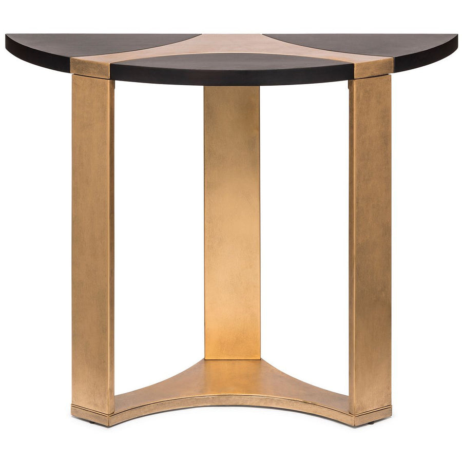 Contemporary Half Round Brass and Black Hallway Console Table