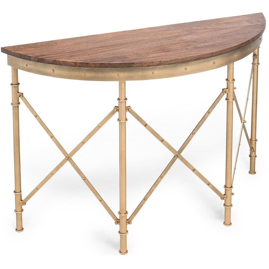 Wooden Hallway Console Table Half Round Shape in French Brass Finish