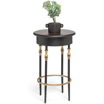 Wooden Round Gold Black Side Table with Finial Legs