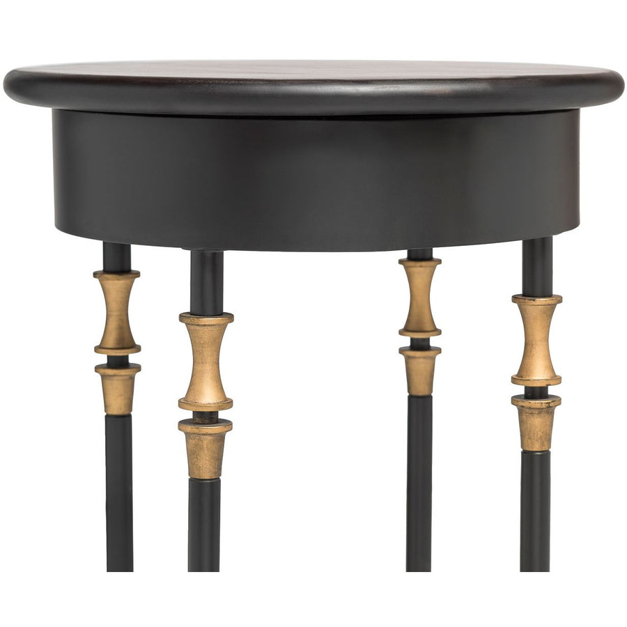 Wooden Round Gold Black Side Table with Finial Legs