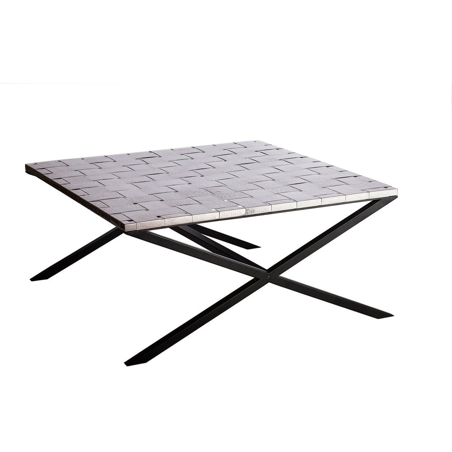 Large Square Black Coffee Table with Stainless Steel Woven Top