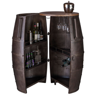 Iron Barrel Shaped Wine Rack Bar Cabinet with Wheels