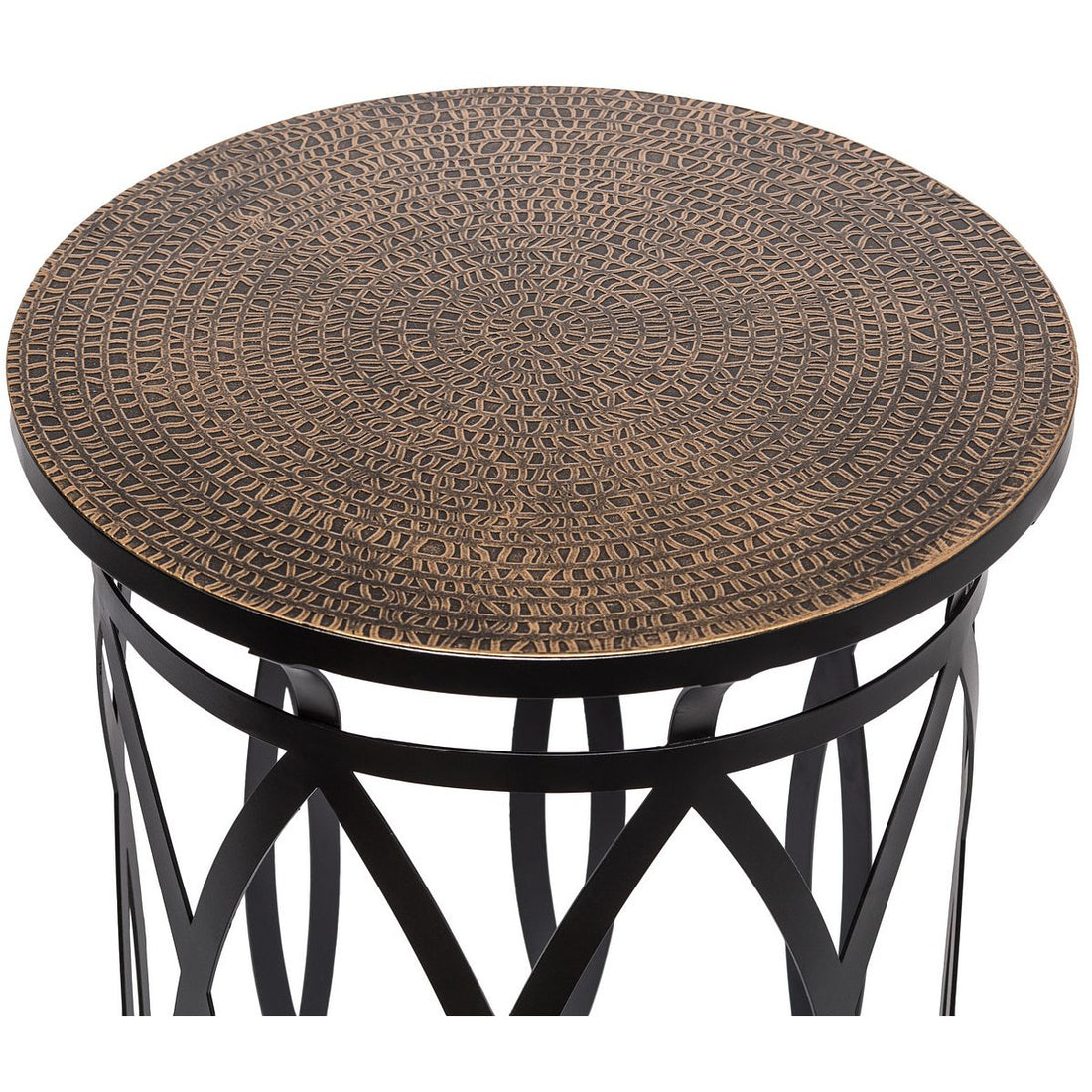 Black Round Iron Side Table with Cross Legs and Gold Finish Top