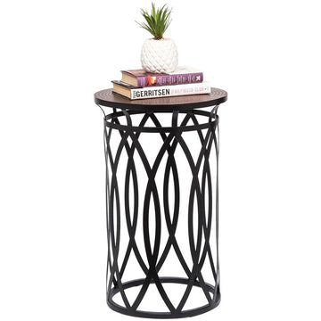 Black Round Iron Side Table with Cross Legs and Copper Finish Top