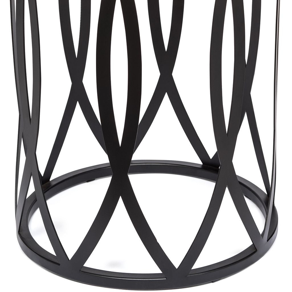 Black Round Iron Side Table with Cross Legs and Copper Finish Top