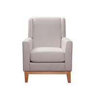 Armchair in Beige Upholstered Fabric with Wooden leg