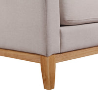 Armchair in Beige Upholstered Fabric with Wooden leg