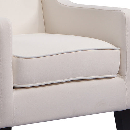 Armchair in Cream Colour Upholstered Fabric with Wooden leg