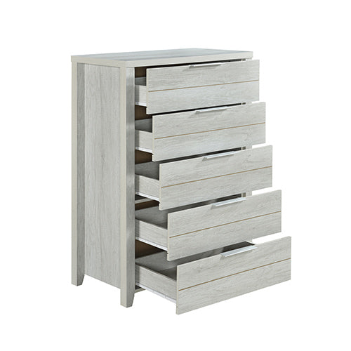 4 Piece Bedroom Queen Suite White Ash - Bed, Bedside Table & Tallboy