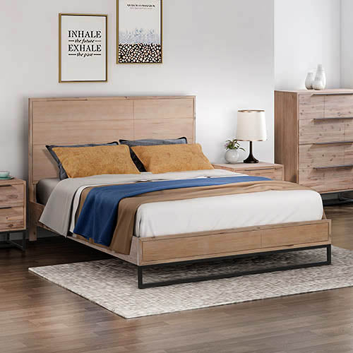 4 Piece Bedroom Queen Suite Dark Wood Veneered - Bed, 2 Bedside Tables & Tallboy