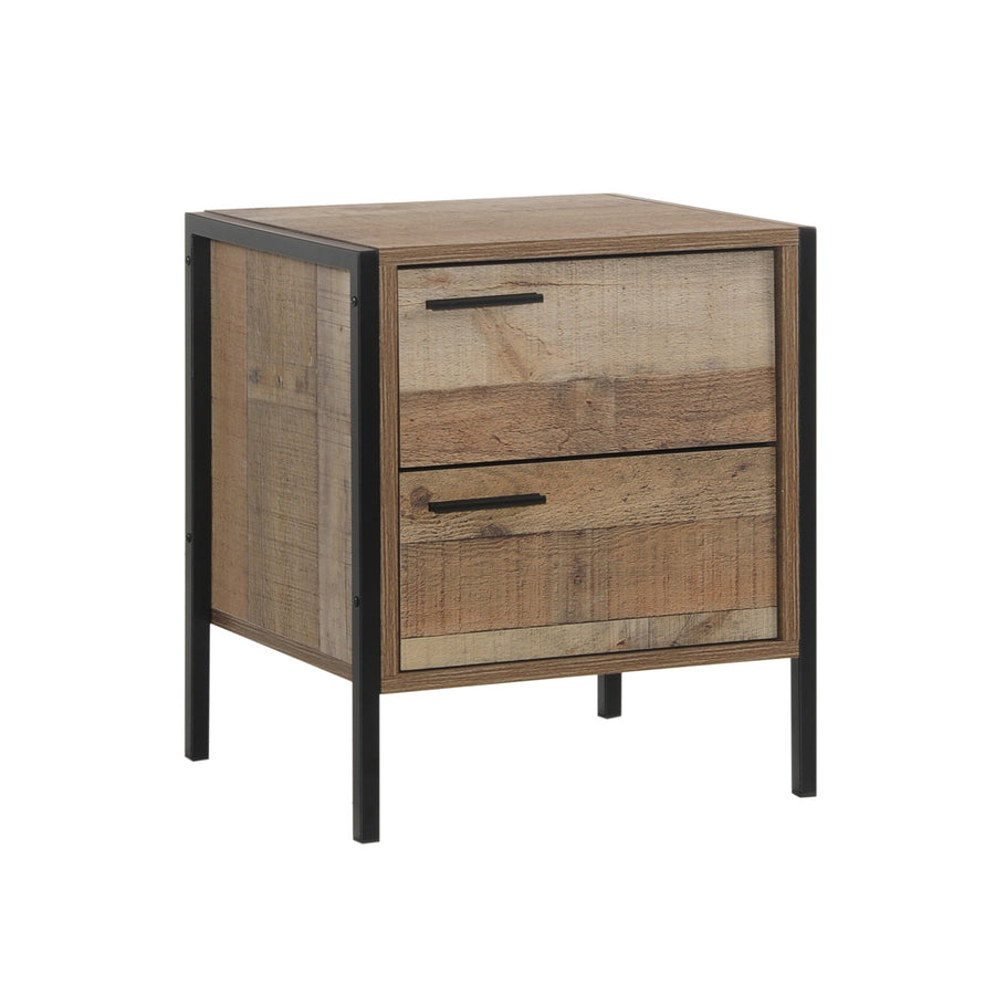 4 Piece Storage Bedroom Queen Suite Natural Wood with Metal Legs - Bed, Bedside Table & Tallboy