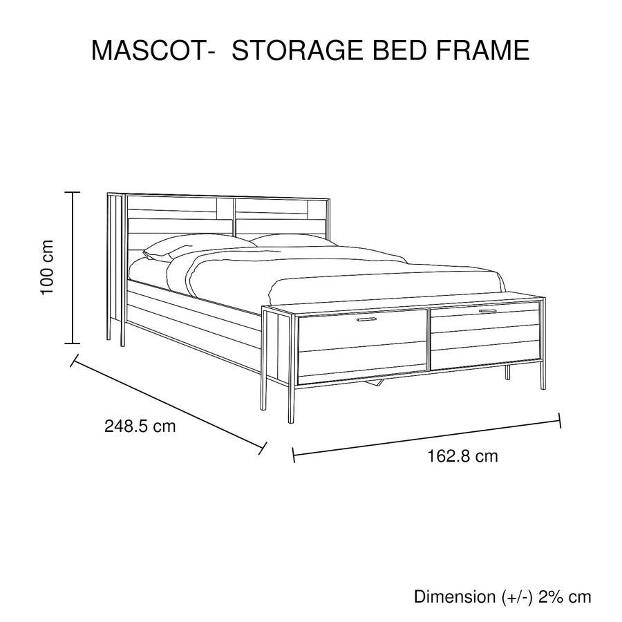 4 Piece Storage Bedroom Queen Suite Natural Wood with Metal Legs - Bed, Bedside Table & Tallboy