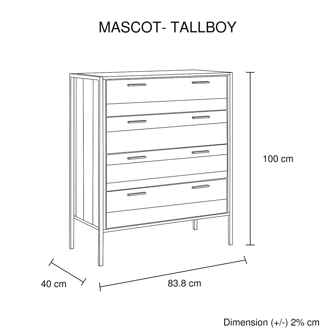 4 Piece Storage Bedroom Queen Suite Natural Wood with Metal Legs - Bed, Bedside Table & Tallboy